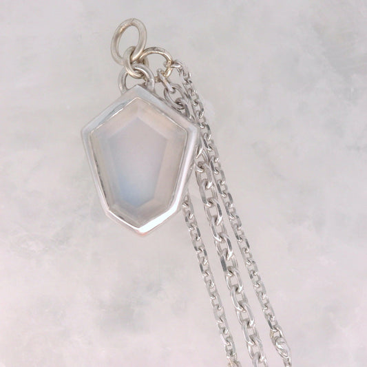 Rainbow Moonstone Shield Dangle in White Gold