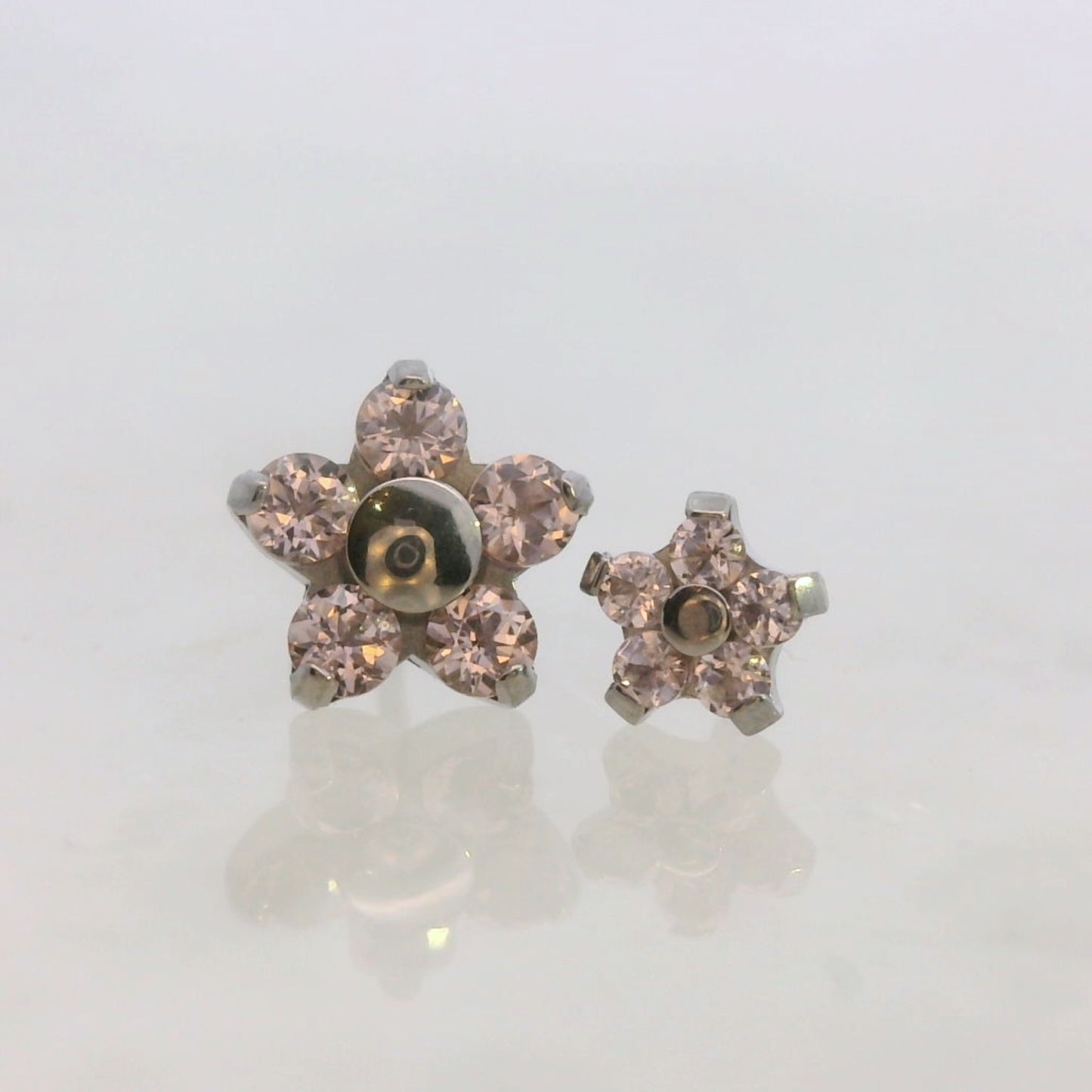 Flower (5 Petal) - Faceted Gem - Titanium - Threadless