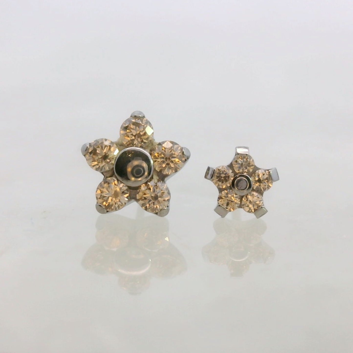 Flower (5 Petal) - Faceted Gem - Titanium - Threadless