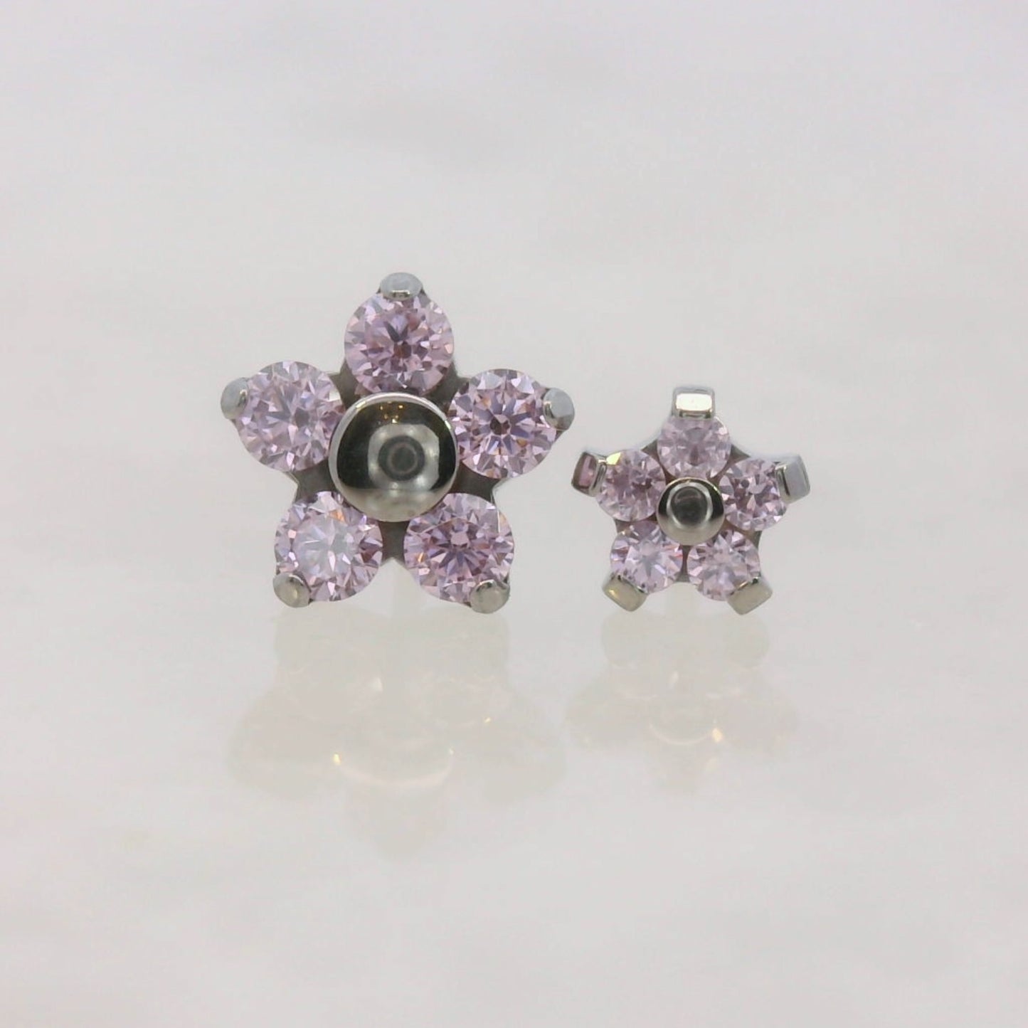 Flower (5 Petal) - Faceted Gem - Titanium - Threadless