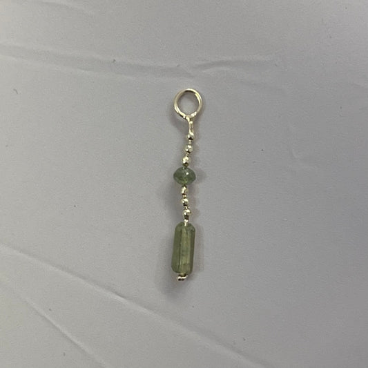 Diamond Cut Bead Chain with Green Diamond & Green Tourmaline Dangle Attachment