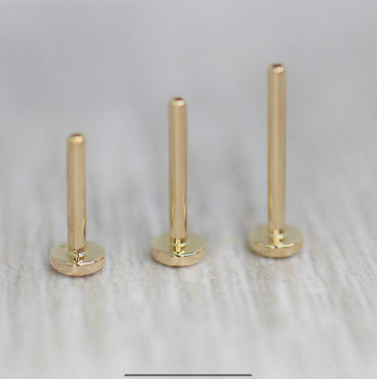 Flat Back Labret Post - Gold - Threaded