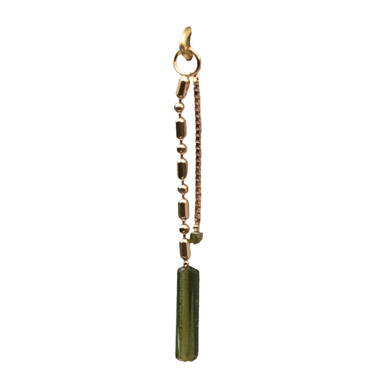 Alternating Diamond Cut Bead Chain & Box Chain With Green Tourmaline & Green Diamond Cube